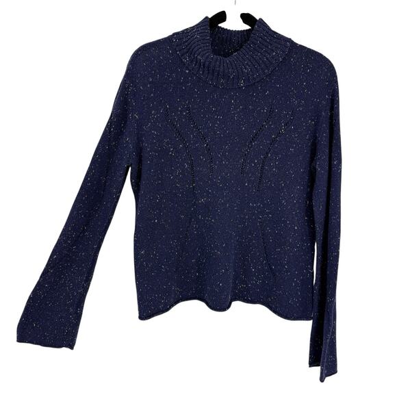 J Jill Turtleneck Sweater Medium Blue Confetti Knit bell Sleeve Y2K Gorpcore Vtg - Picture 1 of 9